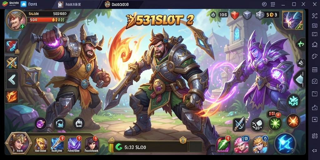 Screenshot gameplay seru dari 531SLOT yang menunjukkan pertempuran karakter.