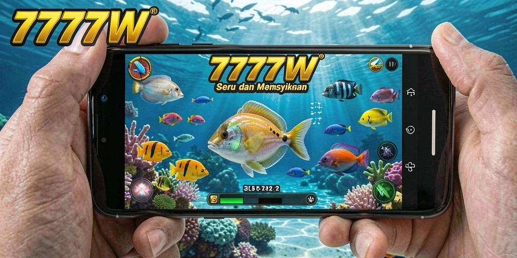 Tampilan gameplay menegangkan dalam game Tembak Ikan 7777W.