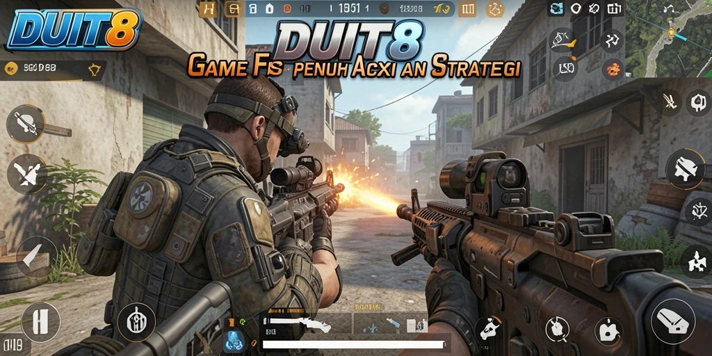 Tangkapan layar <strong>DUIT8</strong> menunjukkan aksi seru dalam pertempuran FPS.