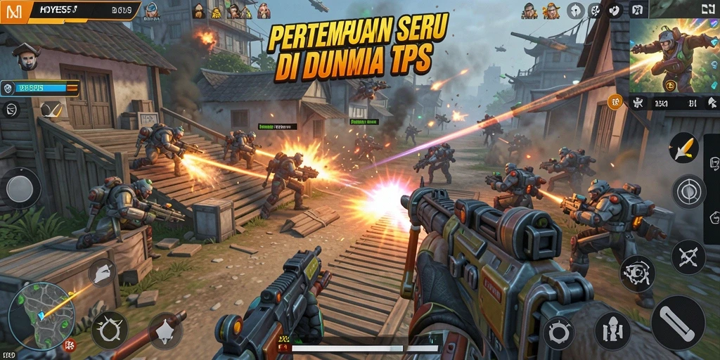 Screenshot utama HOYE55 menunjukkan aksi menegangkan dalam permainan TPS.