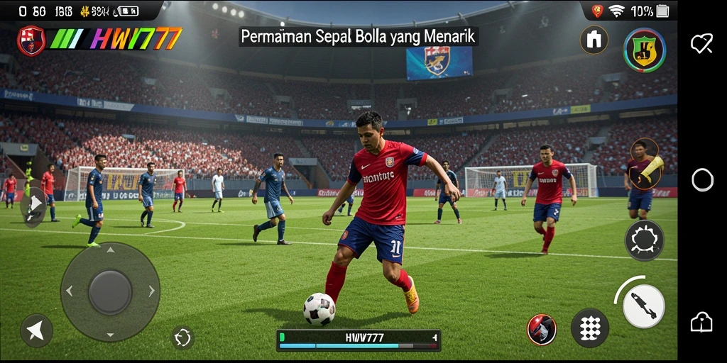 Tampilan gameplay mendebarkan dari HW777 dengan aksi sepak bola yang dinamis.