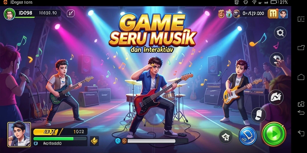 Screenshot gameplay ID098 menampilkan antarmuka interaktif dan berbagai elemen musik.