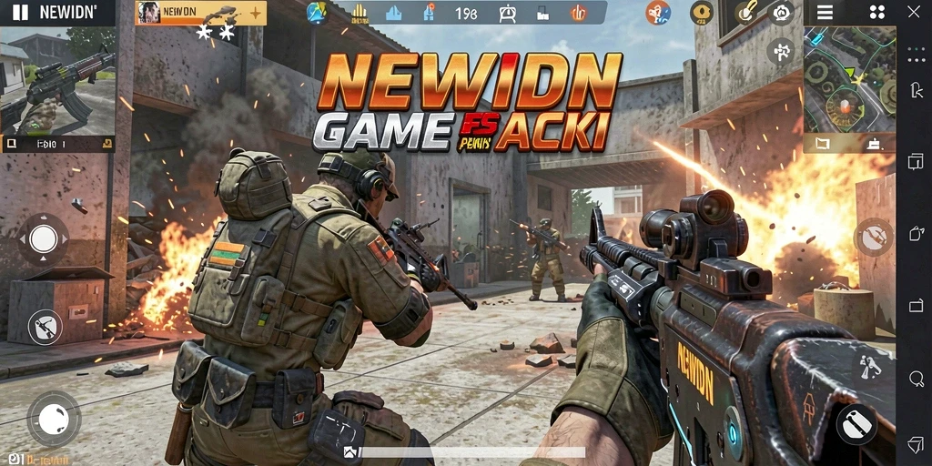 Screenshot gameplay <strong>NEWIDN</strong> menampilkan aksi menembak yang intens dan mendebarkan.