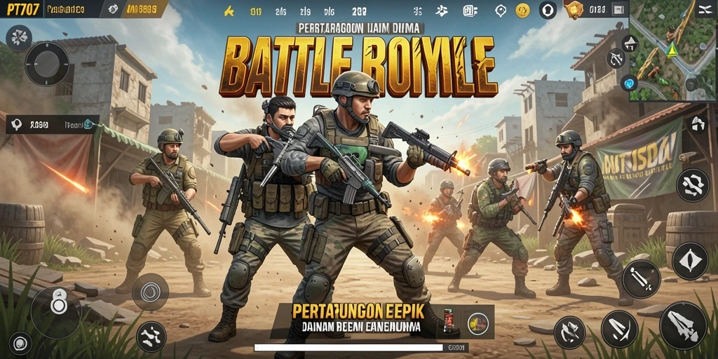 Screenshot gameplay PT707 menampilkan aksi seru dalam pertempuran Battle Royale.