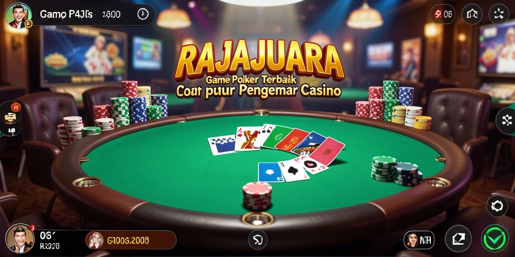 Screenshot gameplay RAJAJUARA menampilkan aksi poker seru dengan pemain yang terlibat.
