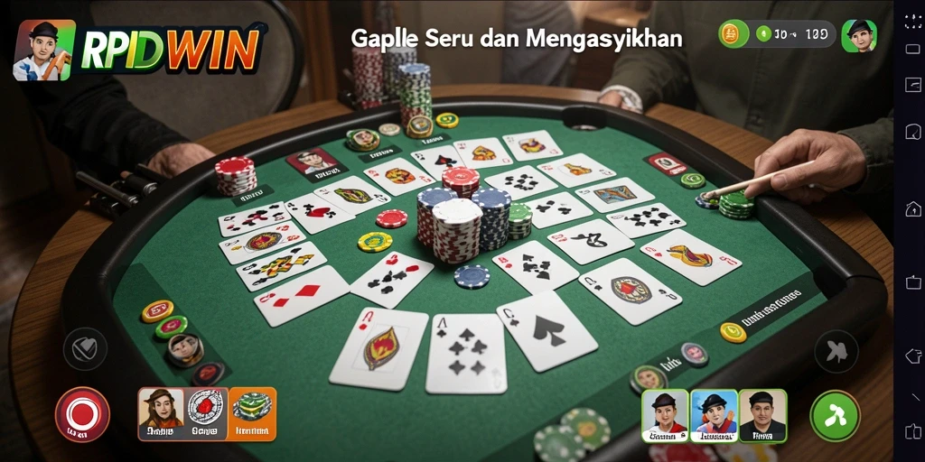 Screenshot permainan RPIDWIN menampilkan sesi gaple yang seru dan interaktif.