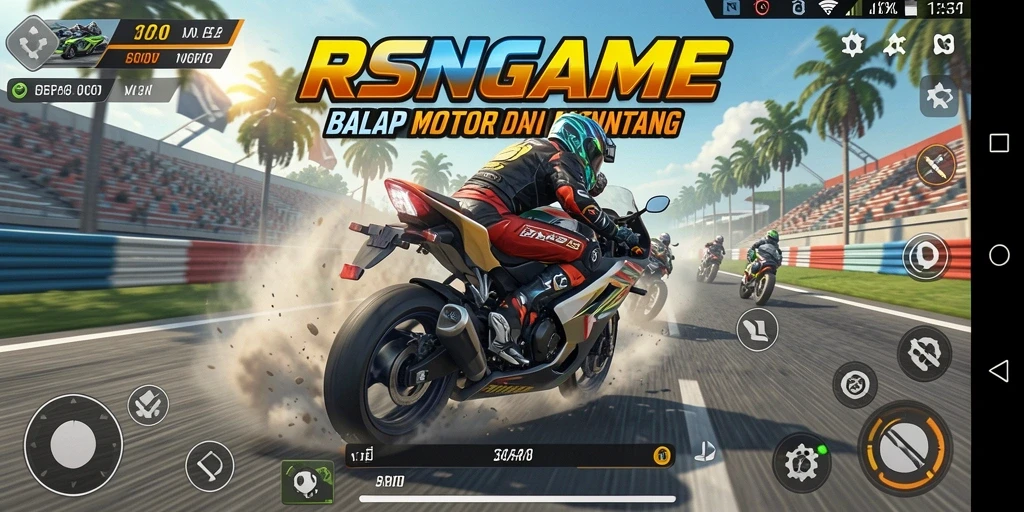 Tampilan dinamis balapan motor dalam RSNGAME yang menegangkan.
