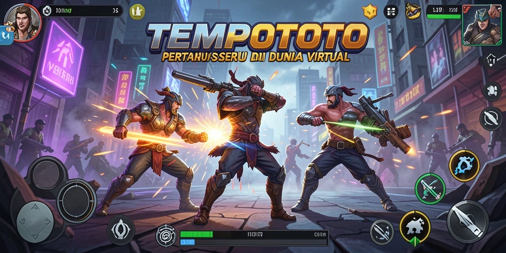 Screenshot gameplay TEMPOTOTO menampilkan pertarungan yang intens dan aksi cepat.